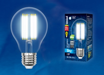 Лампа светодиодная UNIEL LED-A70-17W/4000K/E27/CL PLS02WH Форма "A", прозрачная. Серия Sky