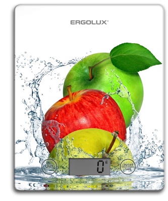 Весы кухонные ERGOLUX ELX-SK02-С01 белые, яблоки (до 5кг, 195*142 мм) (1/20)