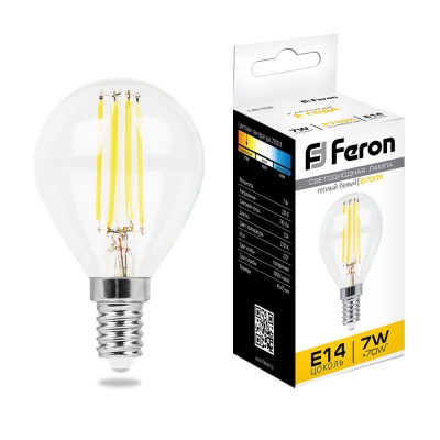Лампа светодиодная FERON LB-52 7W 230V E14 2700K филамент G45
