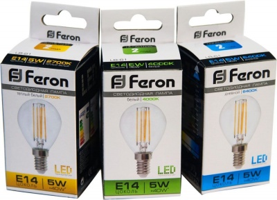 Лампа светодиодная FERON LB-61 4LED/5W 230V E14 4000K филамент G45