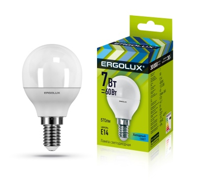 Лампа Ergolux LED-G45-7W-E14-4K Шар 172-265V