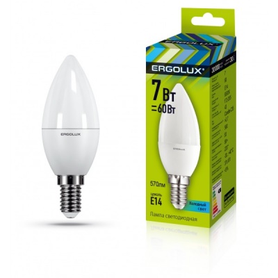 Лампа Ergolux LED-C35-7W-E14-6K Свеча 172-265V