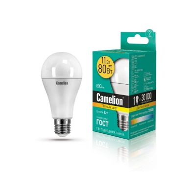 Лампа CAMELION LED11-A60/830/E27 220V 11W (1/10/100)