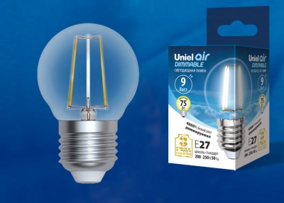 Лампа светодиодная UNIEL LED-G45-9W/4000K/E27/CL/DIM GLA01TR картон