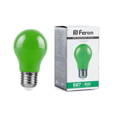 Лампа светодиодная FERON LB-375 3W 230V Е27 зеленый для белт лайта A50