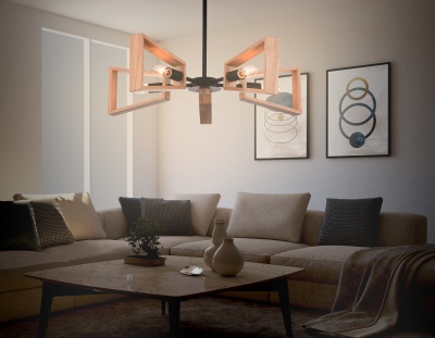 Люстра подвесная Ambrella TR80495/5 BK/LW черный/светлое дерево E14/5 max 60W D620*430