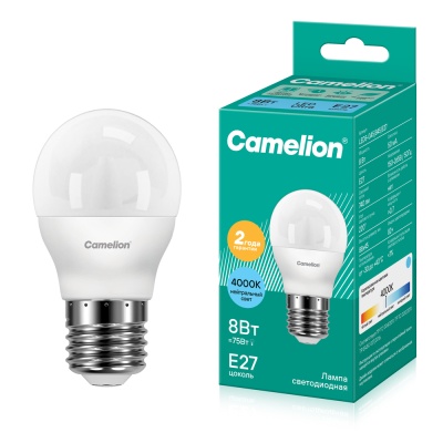 Лампа CAMELION LED8-G45/845/E27 220V 8W (1/10/100)