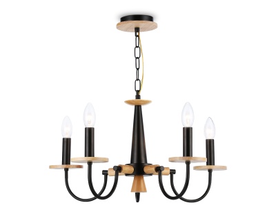 Люстра подвесная Ambrella TR9593/5 BK/LW черный/светлое дерево E14/5 max 40W D555*660