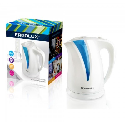 Чайник ERGOLUX ELX-KP03-C35 бело-голубой 2.0л, 1500-2300Вт, 160-250В, пластиковый(1/8)