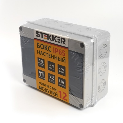 Бокс настенный STEKKER 12 модулей, пластик, IP65, EBX50-1/12-65
