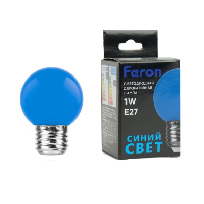 Лампа светодиодная FERON LB-37 5LED/1W 230V Е27 синий шарик (10/100)