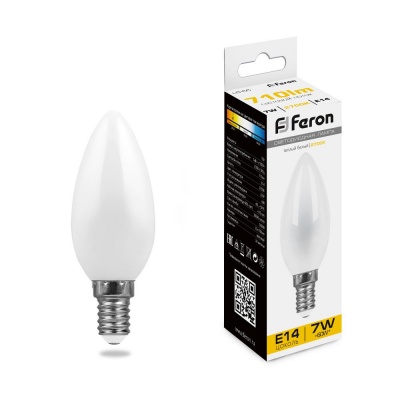Лампа светодиодная FERON LB-66 7W 230V E14 2700K матовая, филамент C35