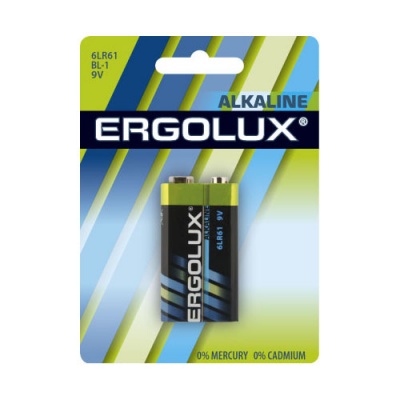 Батарейка Ergolux 6LR61 Alkalin BL-1, 9В (1/12/60)