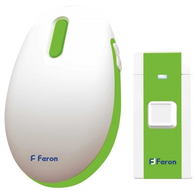 Звонок FERON E-375 36 мелодий белый, зеленый  IP20, 2*1,5V/АА (база)
