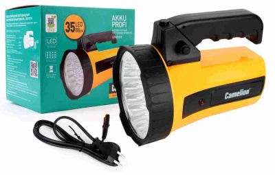 Фонарь CAMELION LED 29315 аккумуляторный желтый 220В/12V, пластик, коробка, 35LED, 6В 4А-ч (1/8)