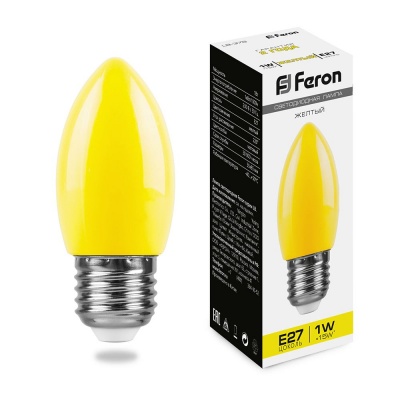 Лампа светодиодная FERON LB-376 1W 230V Е27 желтый свеча для белт лайта