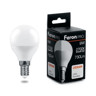 Лампа светодиодная FERON PRO LB-1409 (9W) 230V E14 2700K G45 