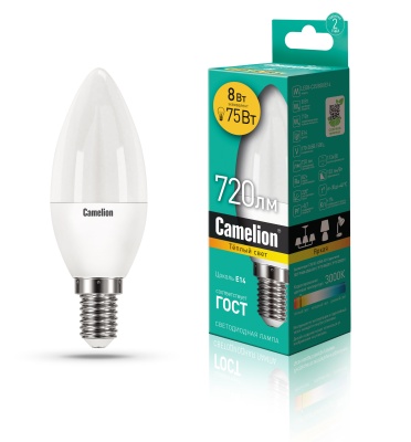 Лампа CAMELION LED8-С35/830/E14 220V 8W (1/10/100)