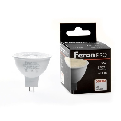 Лампа светодиодная FERON PRO LB-1607 (7W) 230V G5.3 2700K MR16 38 градусов