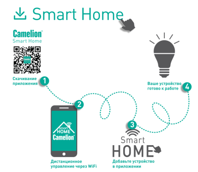 Лампа светодиодная Camelion Smart Home LSH7/C35/RGBСW/Е14/WIFI (7Вт Е14 RGB+DIM+CW 220В WiFi)