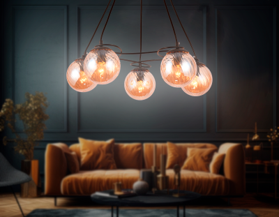 Люстра подвесная Ambrella TR9022/5 BK/TI черный/янтарь E14 max 40W D560*800