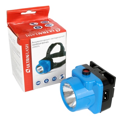 Фонарь ULTRAFLASH LED5374 налобный аккум 220В, голубой, 0.4 Ватт  LED, 1 реж, пласт, бокс (1/10/120)