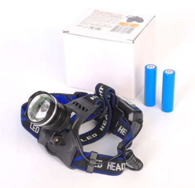 Фонарь ULTRAFLASH LED5337 налоб акк 3,7В, черн., 1LED, 5 Вт, фокус, 2 ак. 3 реж, USB, бокс са
