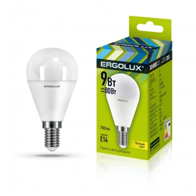 Лампа Ergolux LED-G45-9W-E14-3K Шар 172-265V