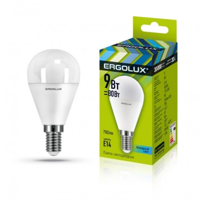 Лампа Ergolux LED-G45-9W-E14-4K Шар 172-265V