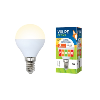 Лампа светодиодная UNIEL LED-G45-8W/WW/E14/FR/O картон