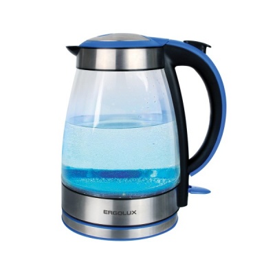 Чайник ERGOLUX ELX-KG02-C45 сине-черный.  1.7л, 1500-2300Вт, 160-250В, стеклянный (1/6)