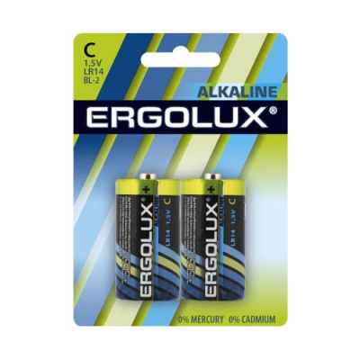 Батарейка Ergolux LR14 Alkalin BL-2, 1.5В (2/12/96)