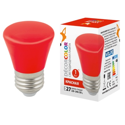 Лампа светодиодная Volpe LED-D45-1W/RED/E27/FR/С BELL Колокольчик. матовая Красный