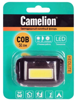 Фонарь CAMELION LED 5355 налобный, черн., 1Вт COB LED, 3реж, 3XAAA, пласт, блист