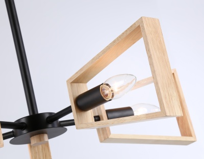 Люстра подвесная Ambrella TR80495/5 BK/LW черный/светлое дерево E14/5 max 60W D620*430