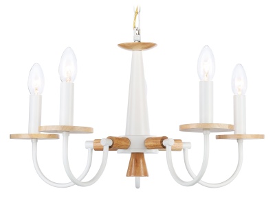 Люстра подвесная Ambrella TR9592/5 WH/LW белый/светлое дерево E14/5 max 40W D555*660