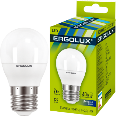 Лампа Ergolux LED-G45-7W-E27-6K Шар 172-265V