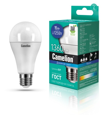 Лампа CAMELION LED15-A60/865/E27 220V 15W (1/10)