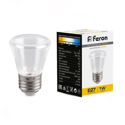 Лампа светодиодная FERON LB-372 1W 230V Е27 2700K Колокольчик прозрачный для белт лайта