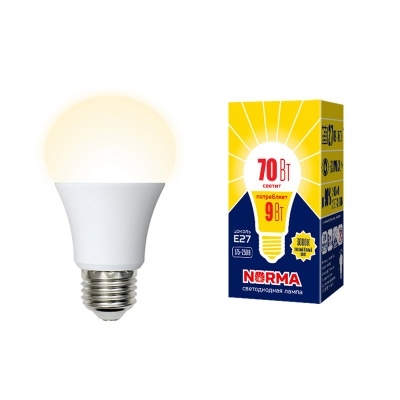 Лампа светодиодная VOLPE LED-A60-9W/3000K/E27/FR/NR картон серия Norma
