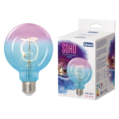 Лампа светодиодная SOHO UNIEL LED-SF01-4W/SOHO/E27/CW BLUE/WINE. Синяя/винная колба. Спирал.филамент