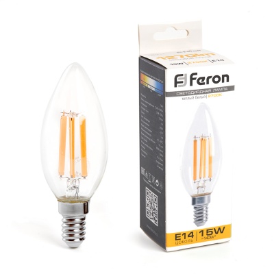 Лампа светодиодная FERON LB-717 15W 230V E14 2700K филамент С35 прозрачная