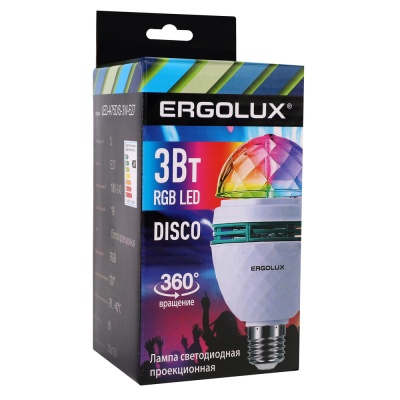 Лампа светодиодная Ergolux LED-A75DIS-3W-E27 DISCO RGB 220-240В