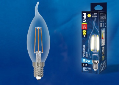 Лампа светодиодная UNIEL LED-CW35-9W/3000K/E14/CL PLS02WH картон
