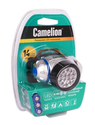 Фонарь CAMELION LED 5312-14F4 налобный, металлик, 14LED, 4 режима, 3хAAA в комплекте (1/6)