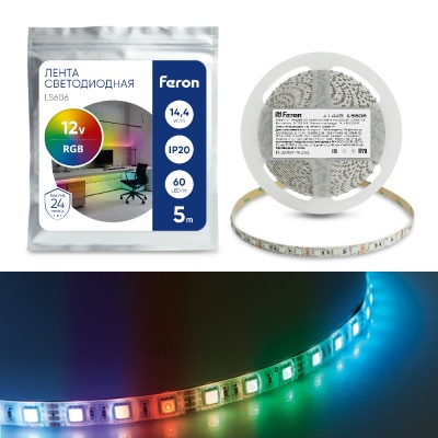 Светодиодная лента FERON LS606/LED-RL 60SMD(5050)/m 5m 14,4/m 12V RGB 