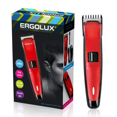 Триммер для волос и бороды ERGOLUX ELX-HT01-C43 красный аккум в компл., 220-240В