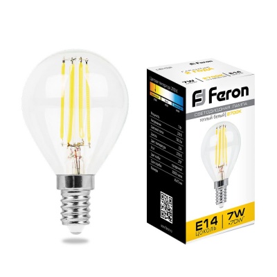 Лампа светодиодная FERON LB-52 7W 230V E14 2700K филамент G45