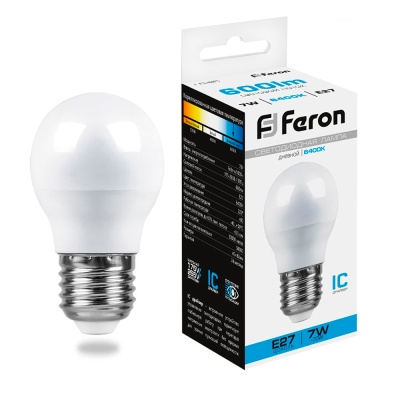 Лампа светодиодная FERON LB-95 16LED/7W 230V E27 6400K G45 (10/100)
