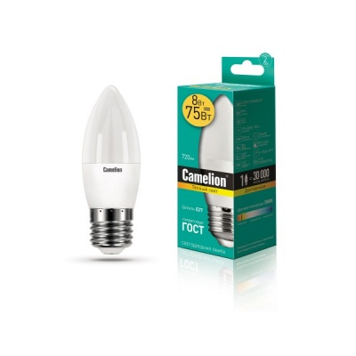 Лампа CAMELION LED8-С35/830/E27 220V 8W (1/10/100)